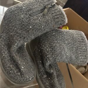 Gray Sequin Knit Boots